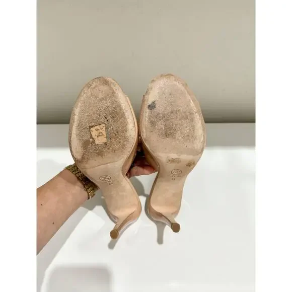 CHANEL Patent Leather Camelia Slip On Stilettos Heel Mules Beige Women's EU 41 - Picture 6 of 7